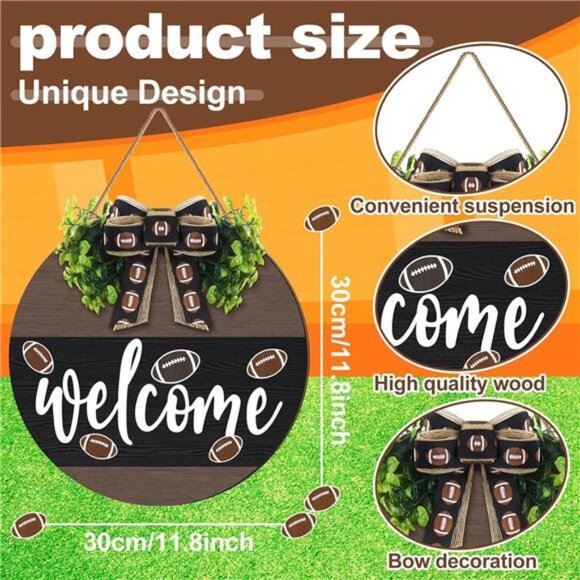 Hello Fall Football Sign for Front Door Thanksgiving Wooden Hanging Sign Fall - Picture 3 of 7